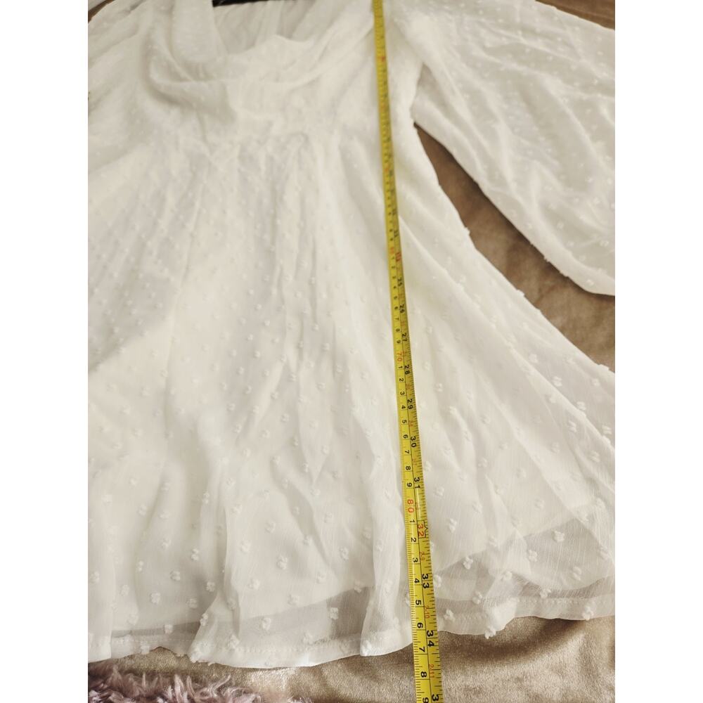 Selfie Leslie Hand In Mine Indie Mini Dress L Boho Ruffle Sleeve White Mint Casu - Picture 5 of 13